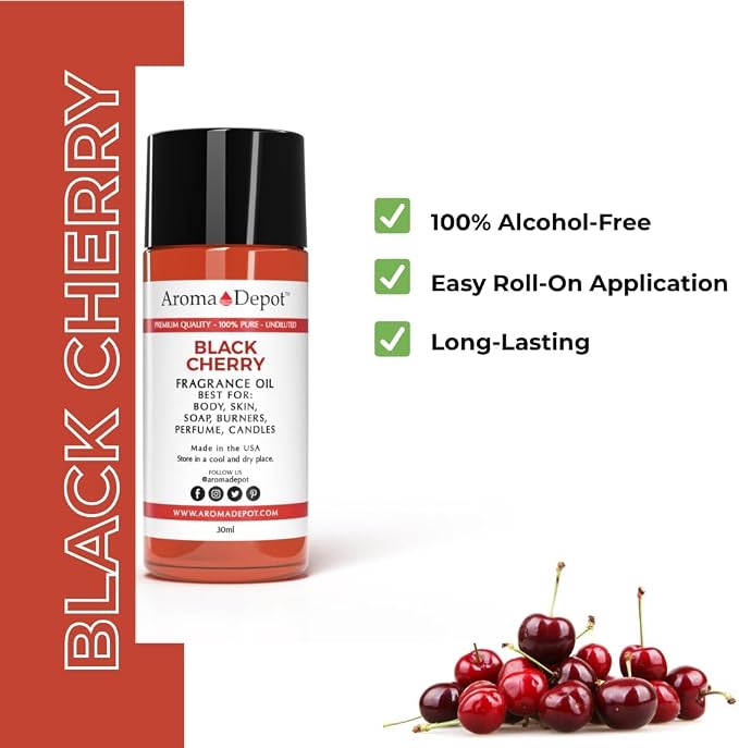 Aroma Depot 4 fl oz Black Cherry Fragrance Oil – Scent for Candle Making, Soap Making, Wax Melts, Diffusers, Body Oil Blends & Incense (120ml)