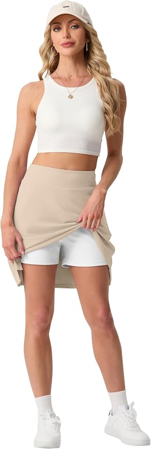 PrinStory 19" Tennis Skirt for Women Athletic Skort with Zipper Pockets | Workout Skort, Built-in Shorts, High Waisted, Split Hem, Knee Lentgh, Golf, Pickleball, Sports