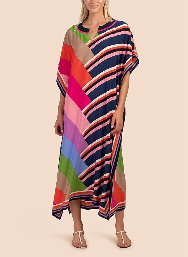 Venasha Womens Caftan Floral Print Kaftan Dress Short Sleeve Swimsuit Cover up Loungewear for Summer