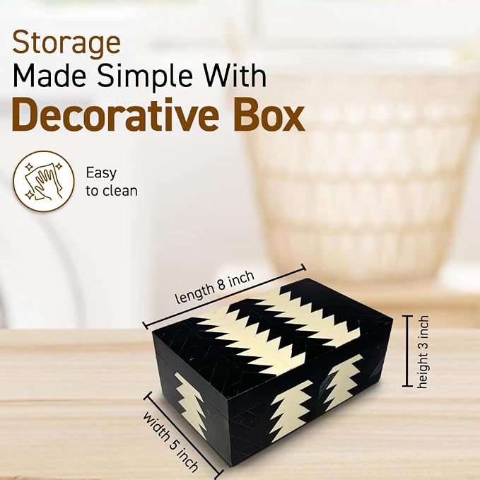 Perilla Home ﻿Home Decor Decorative Storage Wooden Box Small Wooden Organizer Tool Stash Card Craft Trinket Memory Keepsake Jewelry Box for Men and Women, Makalu, Gifts For All, Black & Off White
