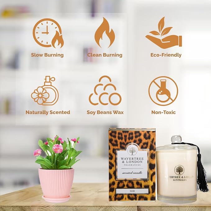 Wavertree & London Organic Noir Scent Soy Wax Candle | Non Toxic 100% Cotton Wick Triple Scented Pure Natural Soy Wax Candles, Hand Poured in Australia | 60 Hours Burning Time, 11.66 Oz