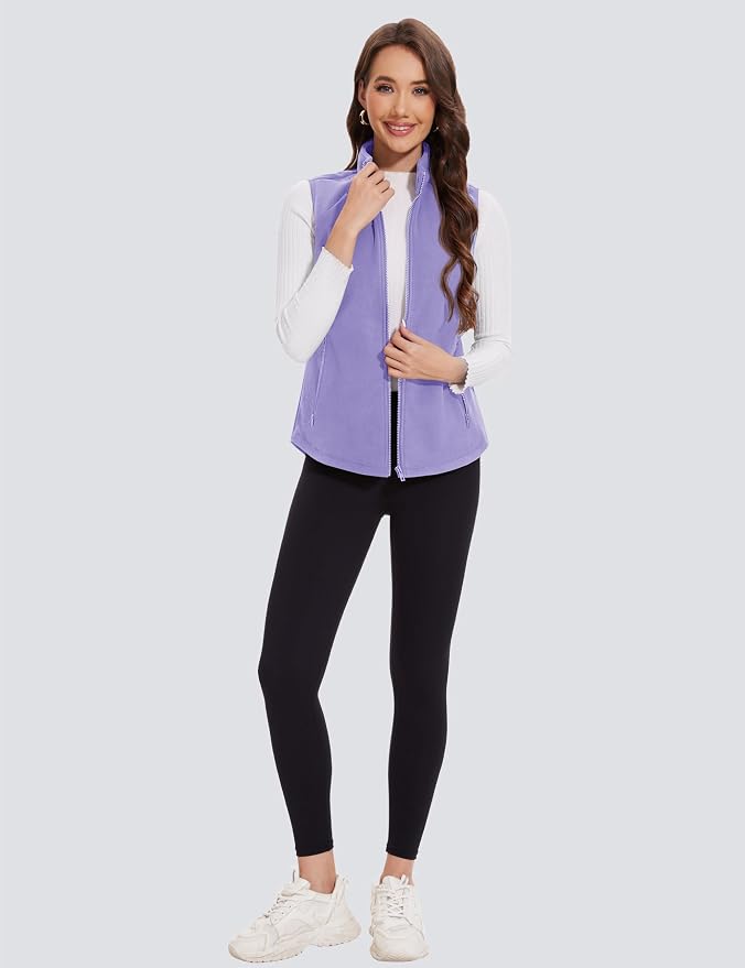 MAGCOMSEN Women's Fleece Vest with Zipper Pockets Zip Up Sleeveless Jackets Lightweight Soft Warm Polar Vest Outerwear
