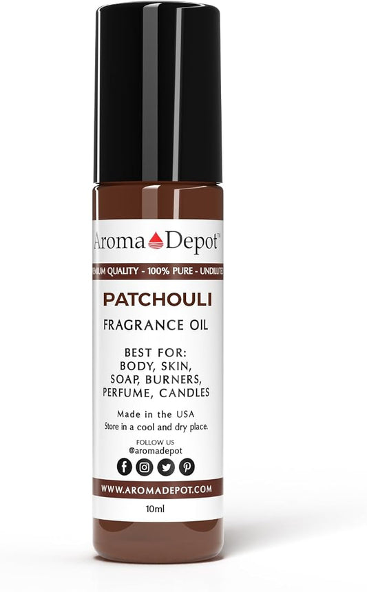 Aroma Depot Patchouli 10 ml Fragrance Oil I Perfume I Skin Oil I Scented Oil. DIY Projects Such as Candles, Bath Bombs, Body Butters, Creams & Lotions. Few Drops in The Diffuser, Burners, or Warmers.