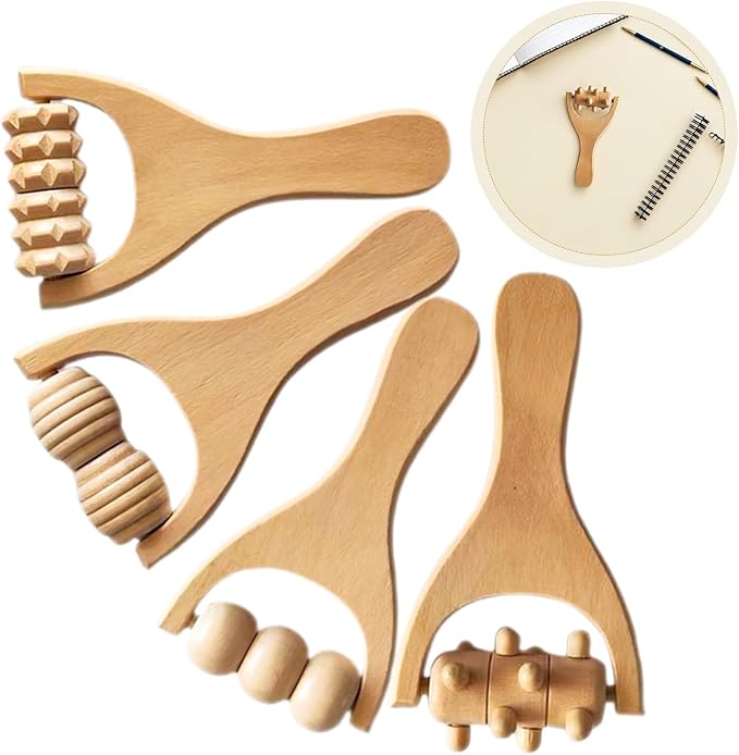 Wooden Foot Massager Roller Tool Hand Massage Roller for Back Neck Leg Arm Relief Natural Wood Massage Wooden Tool with Ergonomic Handle Portable Full Body 5.90 X 3.14 X 1.18 in 4 Pack