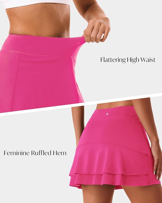 Stelle Tennis Skirts for Women Ruffle Athletic Golf Skorts with Pocket | High Waisted, Tummy Control, Built in Shorts, Athletic Skirt, Golf Skirt, Soft, Breathable, Workout, Pickleball