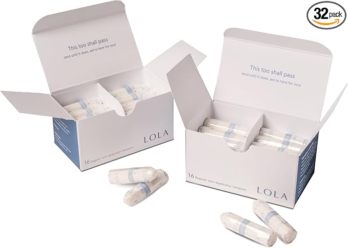 LOLA Non-Applicator 100% Organic Cotton Tampons, 32 Count Regular Non-App Tampons, Period Feminine Hygiene Products, HSA FSA Approved Products Feminine Care