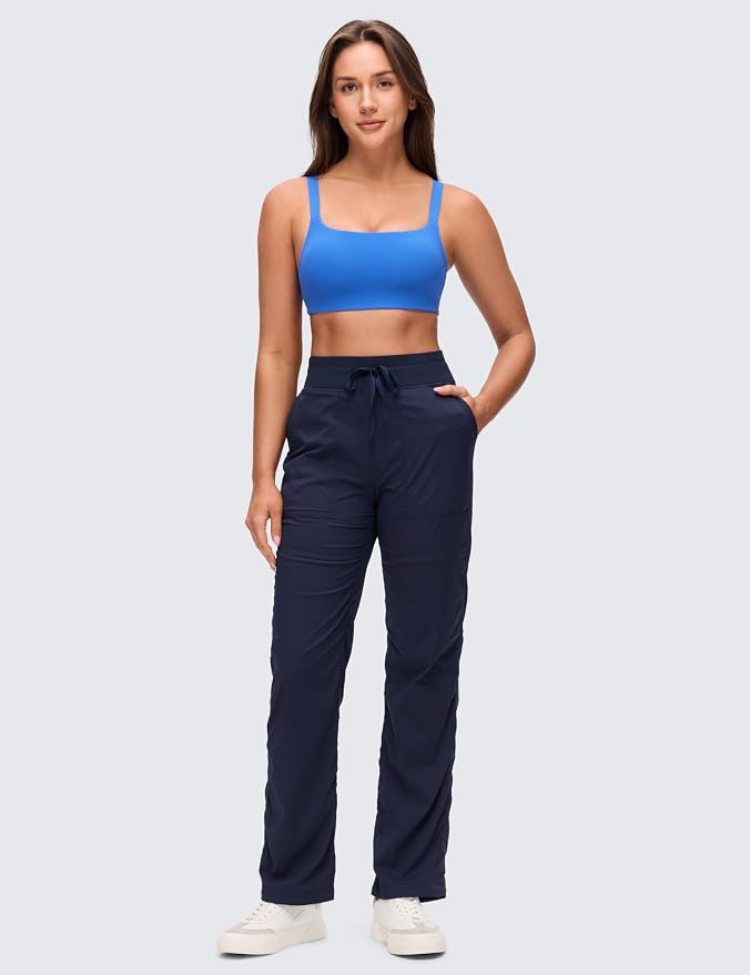 CRZ YOGA Butterluxe Adjustable Wide Strap Sports Bras for Women - Square Back Padded Scoop Neck Yoga Top
