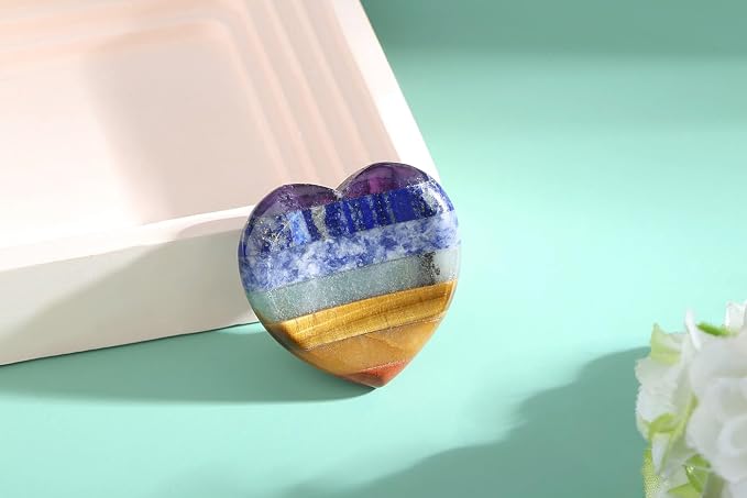 Worry Stone Heart Heart Shaped Crystal Crystals and Healing for Anxiety 7 Chakra Stones Mental Health Depression Stress Meditation Accessories Anxiety Relief Items Valentine Gifts for Women