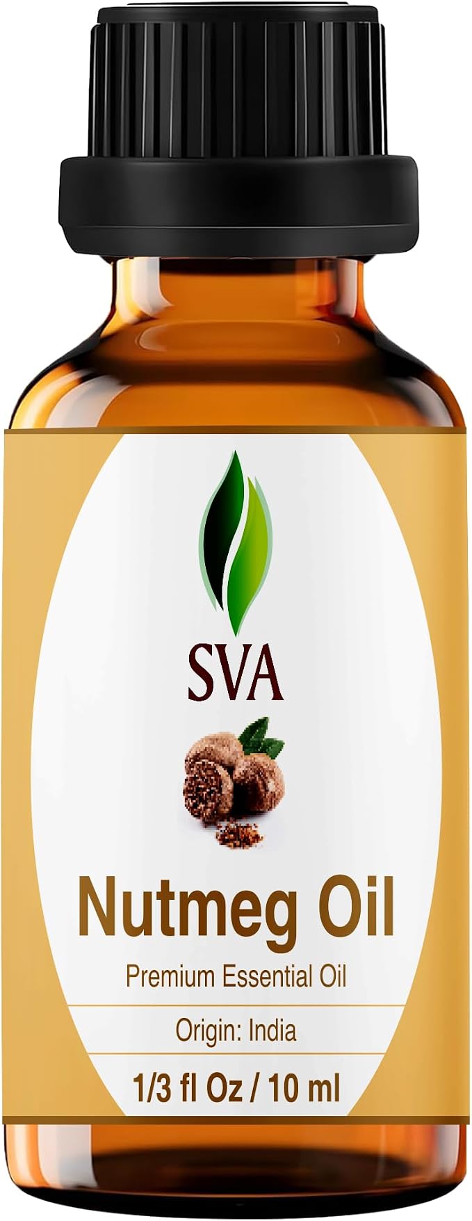 SVA Nutmeg Essential Oil 1/3 Fl Oz – for Diffuser, Skin & Hair Care – Ideal for Massage & DIY Blends - with Dropper