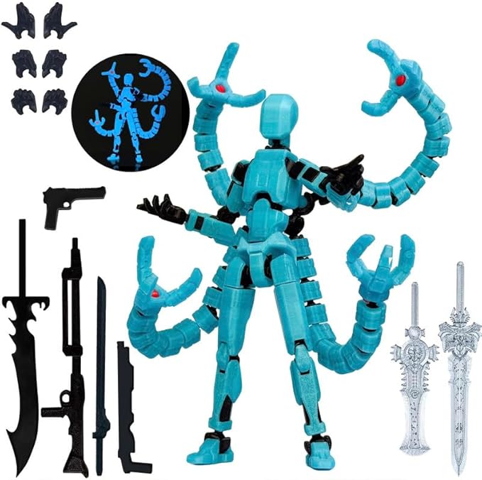 T13 Action Figure, Assembly Completed Dummy 13 Action Figures,T 13 3D Printed Toys - The Premium Action Figures for Sci-Fi Enthusiasts,Four Claws Robot (Blue - Glows in The Dark, 7.2 Inch)