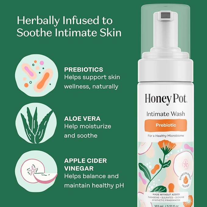 The Honey Pot Company - Feminine Wash - Prebiotic - Herbal Infused w/Aloe Vera, Apple Cider Vinegar, and Prebiotics - pH Balanced, Feminine Care for Sensitive Skin - 5.51 Fl Oz