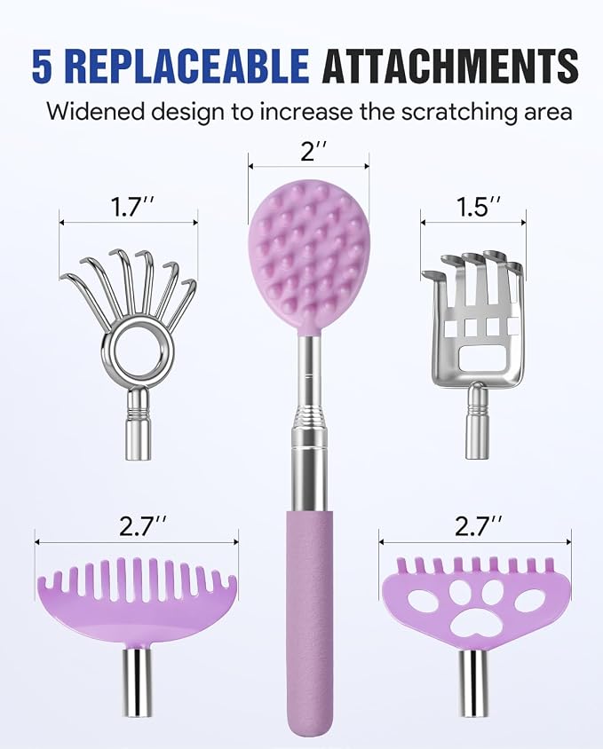 Gelibo Telescoping Back Scratcher with 5Pcs Detachable Heads, Extendable Back Massager Tool, Fathers Day Dad Gifts from Wife Daughter Son, Mens Gifts, Husband with Beautiful Box - Purple