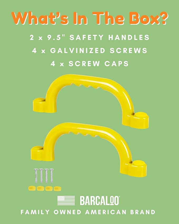 Playground Safety Handles - Outdoor Yellow Grab Handle Bars, Plastic Tree House or Playhouse Accessories, Backyard Playset Equipment Replacement Safety Parts for Monkey Bars, Jungle Gym, and More
