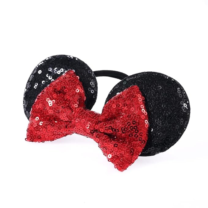 JIAHANG Mouse Ear Nylon Headband with Sequin Bow, Soft Elastic Hair Bow Hair Band, Party Headwear for Baby Newborn Infant Toddlers, kids, Gilrs Party Supplies