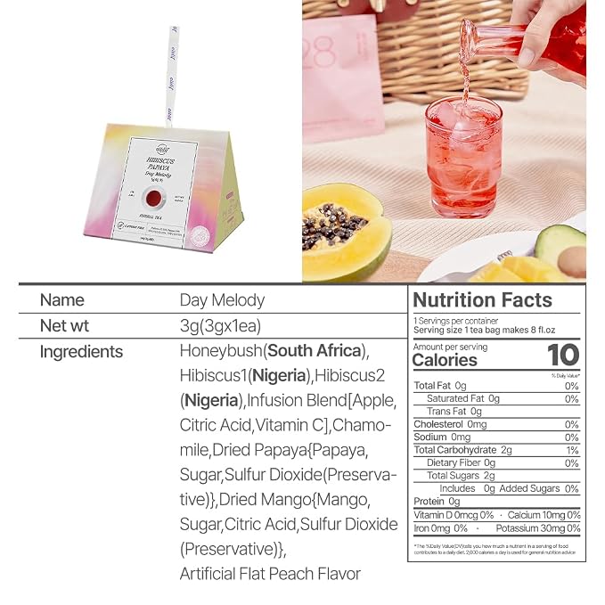 ALTDIF Hibiscus Papaya Day Melody - Herbal Tea Bag Set for Relaxation and Focus - Caffeine-Free Floral and Fruity Blend - Luxury Tea Bag Box for Women - 8 Pyramid Teabags