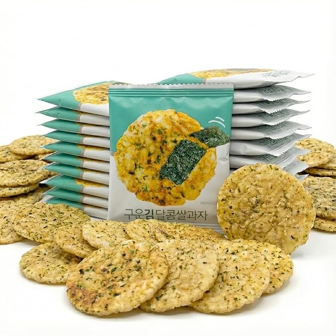 Korean Crunchy Baked Seaweed Rice Crackers (Seaweed Rice Cracker 9.5oz) | Crunchy baked korean crackers & pop rice; alternative to japanese rice crackers; traditional crispy nurungji snack packs