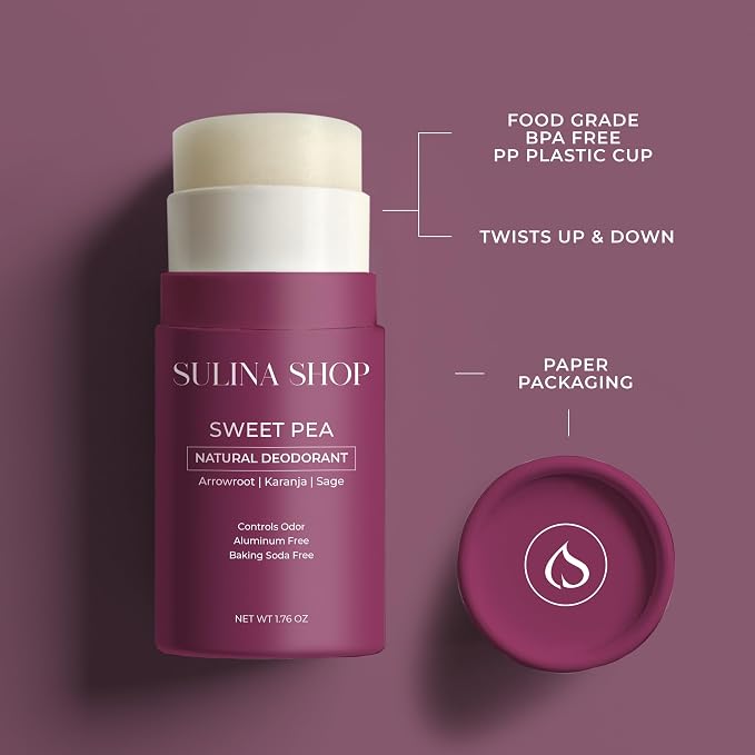 Sulina Shop Natural Deodorant, Aluminum Free, Sweet Pea | Soft sweet pea scent, Sensitive skin-friendly, Baking soda-free, Plant-based ingredients