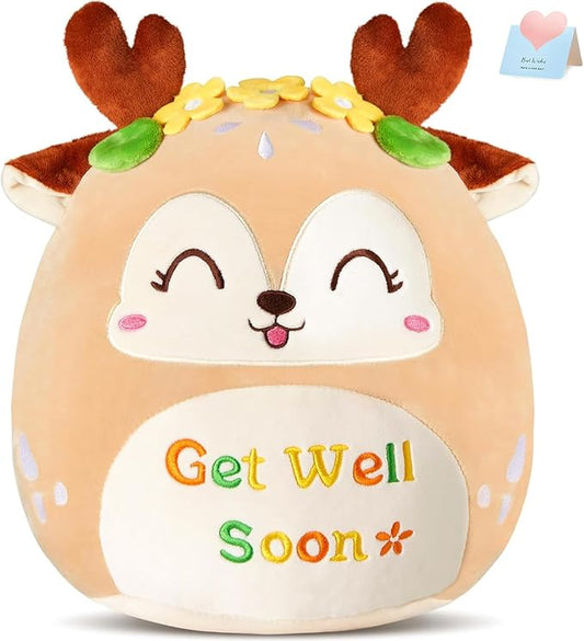 12" Get Well Soon Sika Deer Plush Pillow,Soft Deer Plushie,Cute Stuffed Animals Hugging Pillow,Get Well Soon Gift for Women Girls Kids Patient Feel Better Plush Toy