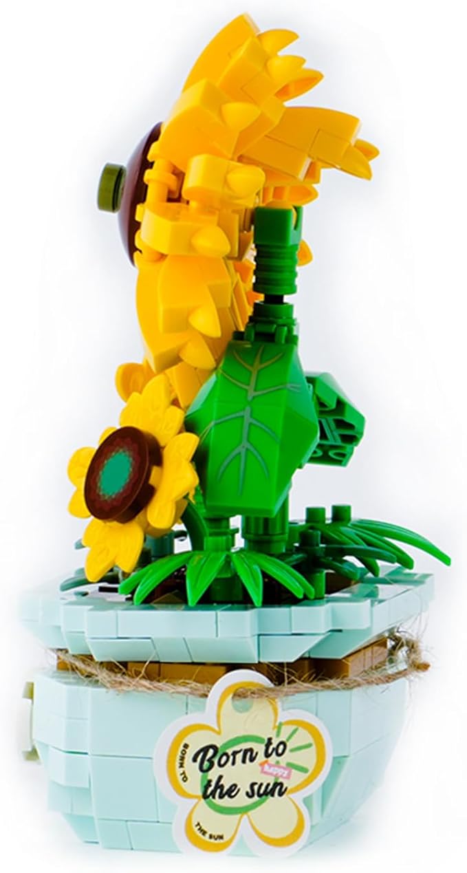 XunYang Mini Blocks Potted Plant Building Sunflowers Set, Flowers Building Blocks for Home Office Decor, Birthday Gifts - 320pcs
