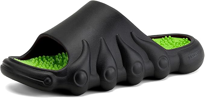 Plantar Fasciitis Relief Foot Massager for Plantar Fasciitis Shoes Women Acupressure Massage Slippers Reflexology Sandals Relaxation Gifts for Mom Dad Parents (Black Green,women5-5.5/men 4-4.5)