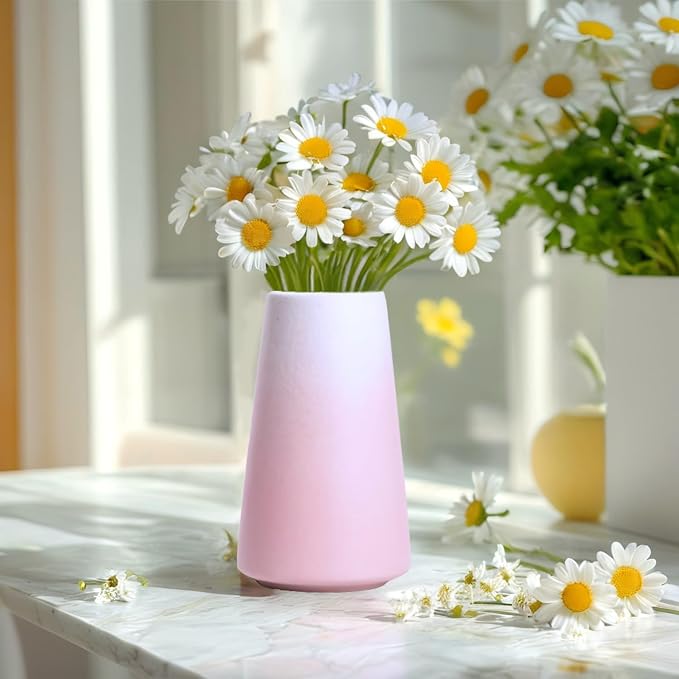 Simple Boho Ceramic Flower Vase for Home Decor (Gradient Pink,Small) | 6'' Modern Cute Vase for Flower Plant Pampas Grass, Fit for Table Shelf Centerpieces, Living Room Bedroom Wedding Gift