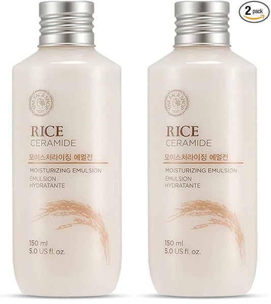 The Face Shop Rice Ceramide Moisturizing Emulsion, Hydrating with Rice Water, Targets Dryness, Strengthens Skin Barrier, Lightweight, Korean Skin Care, 5.0 fl. oz. (Pack of 2)