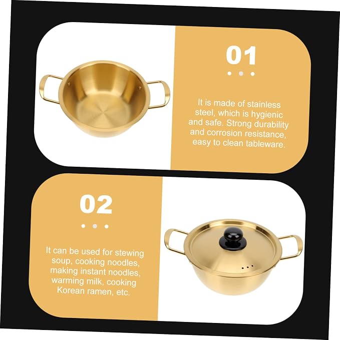 Ciieeo 1 Set Stainless Steel Instant Noodle Pot Seafood Noodle Pot Non Stick Cookware Korean Ramen Stainless Cookware Boiling Small for 1 Person Breast Milk Binaural