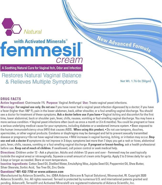 Aidance Femmesil Feminine Care Antifungal Treatment 2-Product Kit: Vaginal Antifungal Cream + Daily Vaginal Antifungal Soap Bar, Dermatalogist Tested (1.7 oz + 75gm bar)