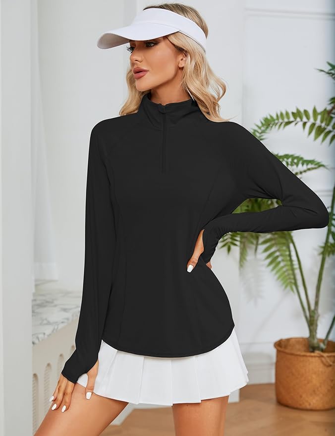 LOMON Women Long Sleeve Shirts Sun Protection 1/4 Zip Summer Quick Dry Hiking Shirts Quarter Zip Pullover for Women
