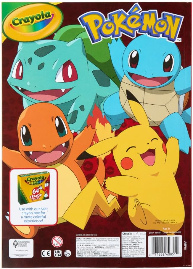 Crayola Giant Pokemon Coloring Book (288 Pages), 2 Sticker Sheets, Coloring Book for Kids & Adults, Travel Activity, Pokemon Gift for Kids, 3+