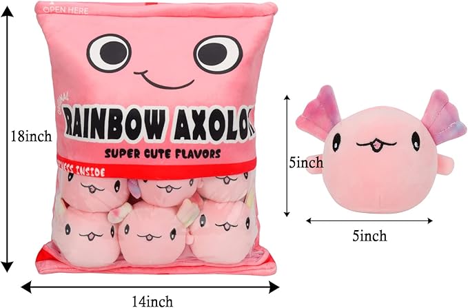 Axolotl Plush Pillow Throw Pillow, Cute Axolotl Plush Toys Doll, Axolotl Stuffed Animal Bag of Axolotl Plushies, Stuffed Axolotl Gift for Kids, Birthday, Christmas, Baby Shower (6 pcs, Pink)