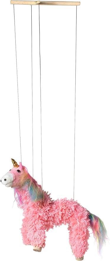 Artisan Owl Yarn and Plush Pink Unicorn Marionette Puppet - Wooden Feet and Detachable Strings, Styles Vary (Pink)