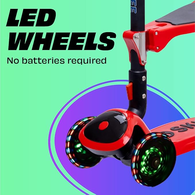 SKIDEE Kick Scooter for Kids Foldable 3 Wheel Scooter with Lean-to-Steer, Adjustable Height, Removable Seat & LED Light Wheels | Toddler Scooter Up to 12 Year Old Boys/Girls
