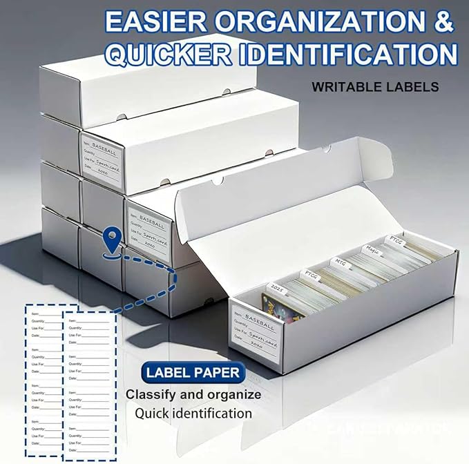 QINGUANG Trading Card Storage Box | 3 Pack • 1100 Count MTG Card Storage Box | with Dividers | White Corrugated Cardboard Sport Card Organizer for Basketball Card/TCG/Magic Collection