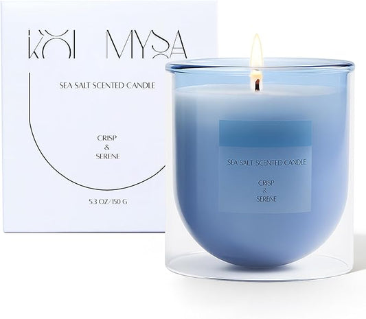 Aromatherapy Candle Gifts for Women Men Friends, Ocean Scented Summer Single Wick Soy Wax Jar Candle, Blue