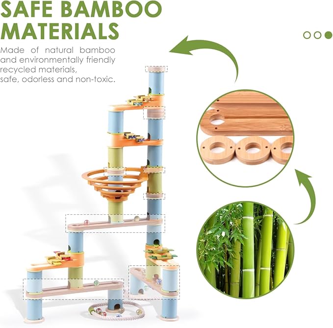 Marble Run Building Toys for Kids, 98 Pcs Bamboo Marble Race Track with Glass Marbles, Building Blocks and STEM Toys for Boys and Girls for Kids 4-6