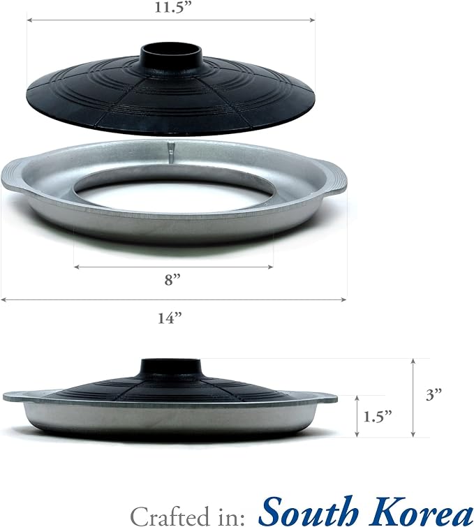 COOKKING - Korean Traditional BBQ Grill Pan, Cauldron Lid Shape - Stovetop Nonstick Indoor/Outdoor Smokeless BBQ Cast Aluminum Grill Pan, Made in Korea