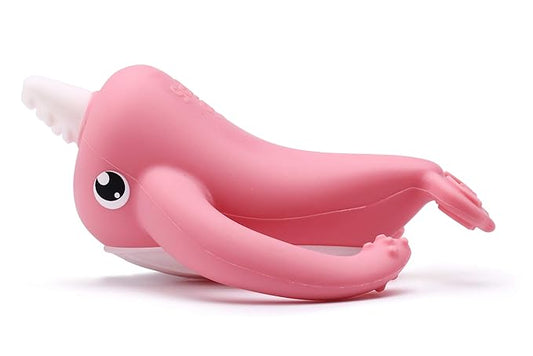 Smily Mia Narwhal Silicone Baby Teething Toys for 3-6 6-12 Months, Teething Relief Toys, Food Grade Silicone Teether Baby Toys, Sensory Toys for Teething Babies, Baby Essential, BPA Free, Pink