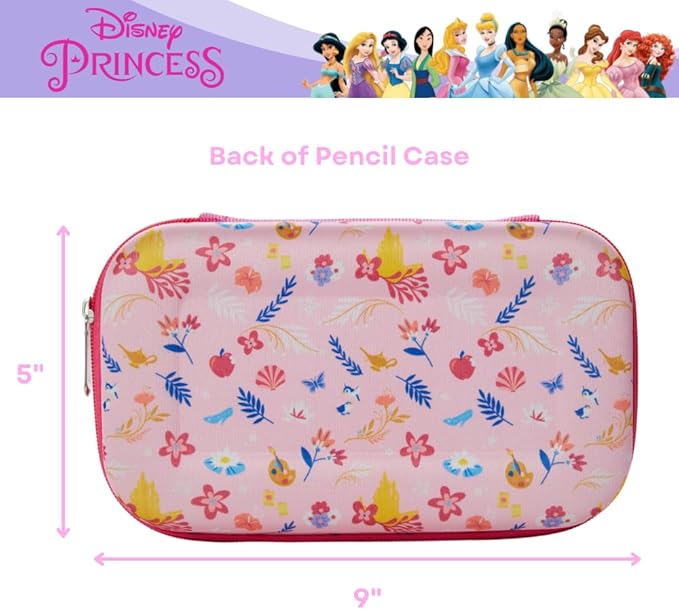Innovative Designs Disney Princess Pencil Case Set with Stickers and Gel Pens for Kids, Molded with Zip Closure