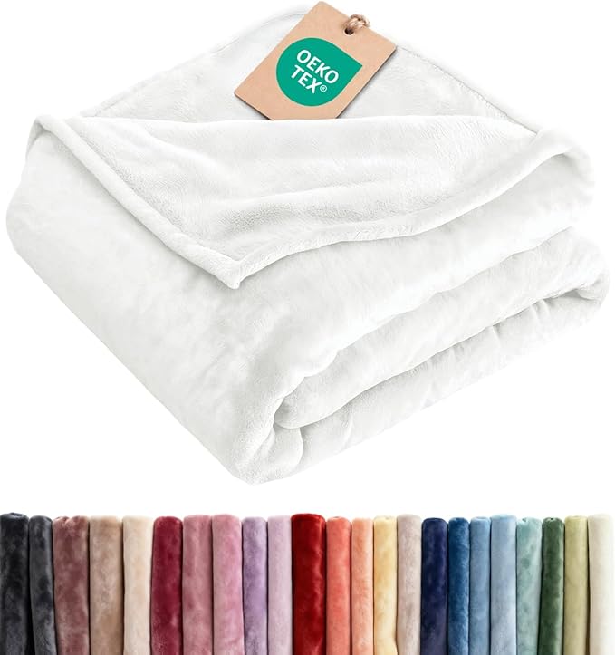Fleece Blanket Kids Size - Ultra-Soft Warm Flannel Fleece Blanket - White | Soft, Warm, Outdoor Picnic Blanket for Camping, Travel, Lightweight, Cozy, Anti-Static, Home Decor Gifts for Men & Women