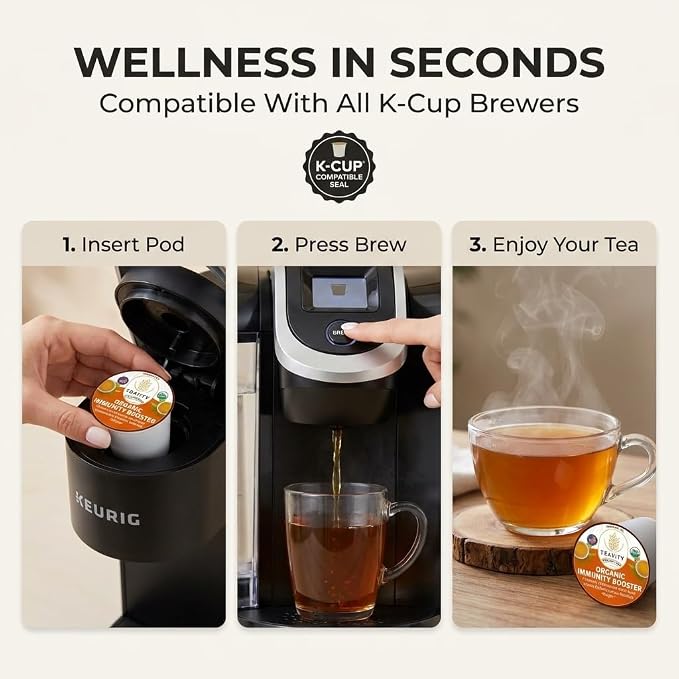 Organic Ginger Tea Pod with Echinacea, Turmeric, and Licorice for Keurig, Decaf by Teavity (12 Tea Pods)