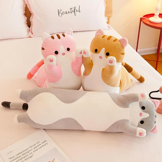 Long Cat Plush Pillow Soft Cat Hugging Pillow Stuffed Animal Pillow Cute Kitty Sleeping Throw Pillow Gift for Kids(90cm/35.43inch,Black