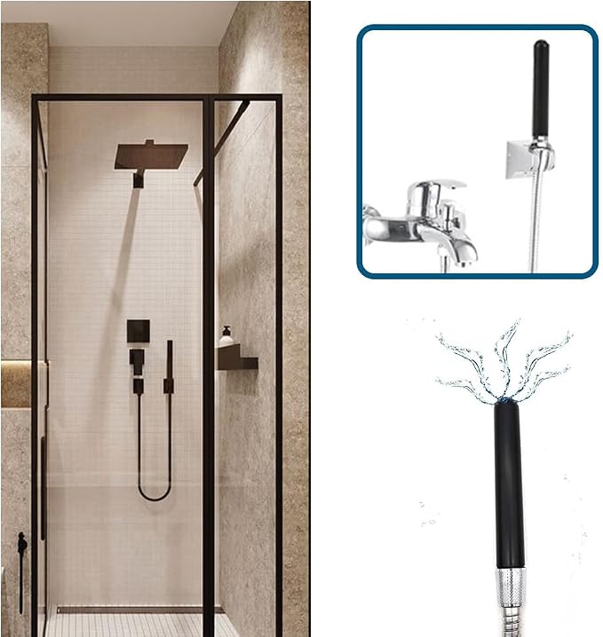 Douche Enema Nozzle With On/Off Water Control Valve Switch, Shower Attachment for Men and Women Portable Cleaner, Colonic System Kit for Most Shower Systems - ABS Black