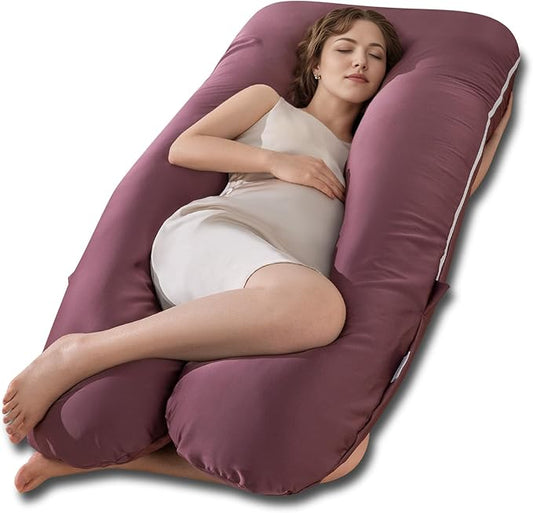 QUEEN ROSE Pregnancy Pillow, U Shaped Full Body Pillows for Sleeping Support, Maternity Pillow for Pregnant Women, Shiny Dark Purple