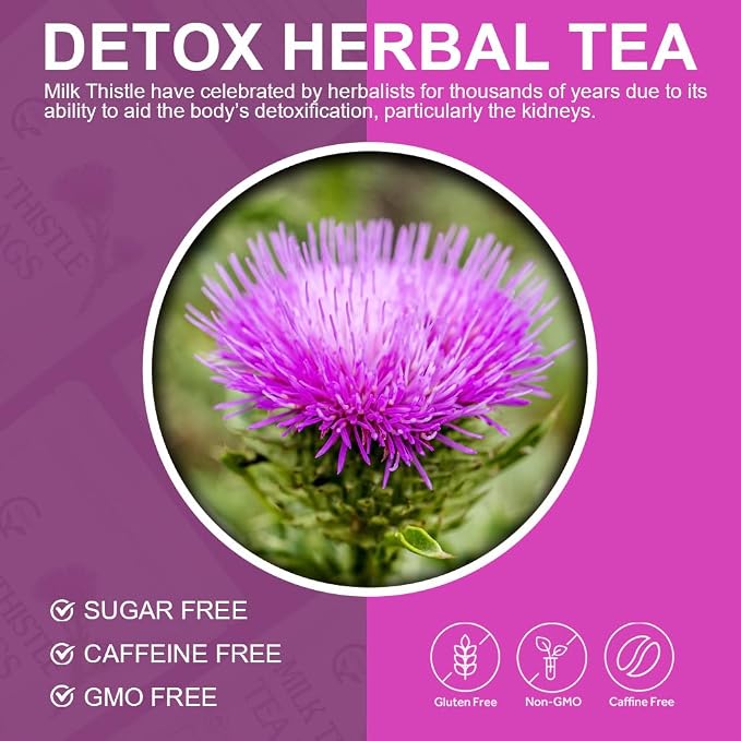 Organic Milk Thistle Tea Bags, 40 Teabags, 3g/Bag - Supports Liver Function, Liver Detox and Overall Health, Certified Free