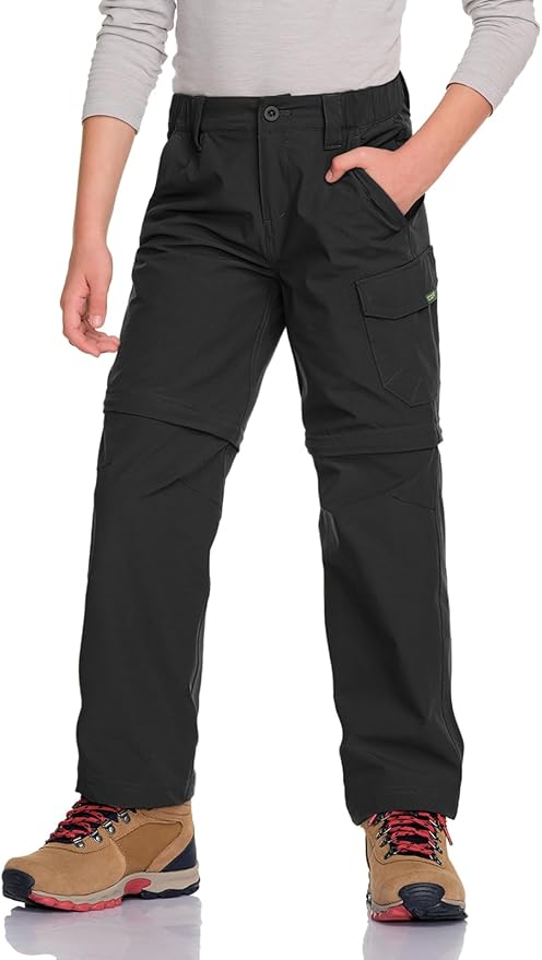 CQR Kids Youth Hiking Cargo Pants, UPF 50+ Quick Dry Convertible Zip Off Pants, Outdoor Camping Pants