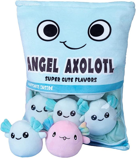 REFAHB Cute Axolotl Plush Toy, Removable Salamander Animal Stuffed Plush Pillow, Kawaii Plush Cushion Toy Game for Kids, Girls, Birthday Gift (6pcs a Bag, Blue)