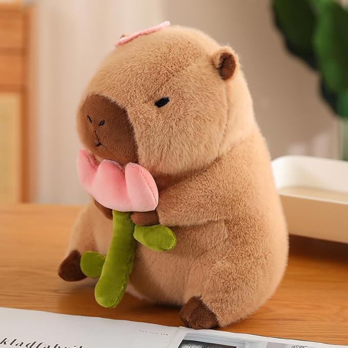 Cute Capybar Plush Doll, Flower capybar Stuffed Aniamls Toys,Capybar Plush Doll Pillow Children's Gift (11 Inches).