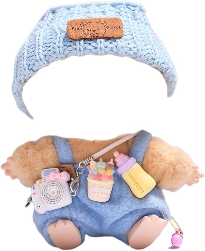 Designer Clothes for 15cm/17cm Dolls, Doll Knit Outfit Accessories with Blue Sweater Overall, White Camera and Beanie, DDK-Blue