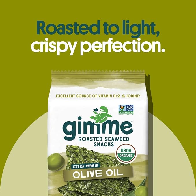 Gimme 12 CT Sharing Size Extra Virgin Olive Oil Seaweed Snacks, 10g, 0.35oz